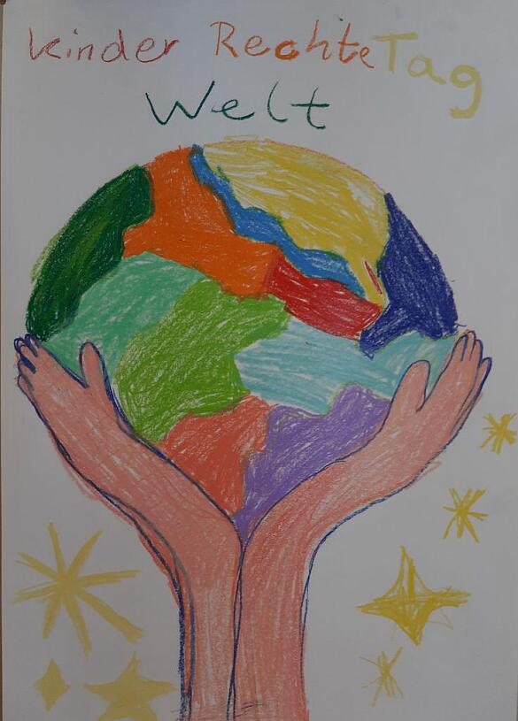 Kinderrechte Titelbild, Erde wird hochgehalten von zwei Händen.