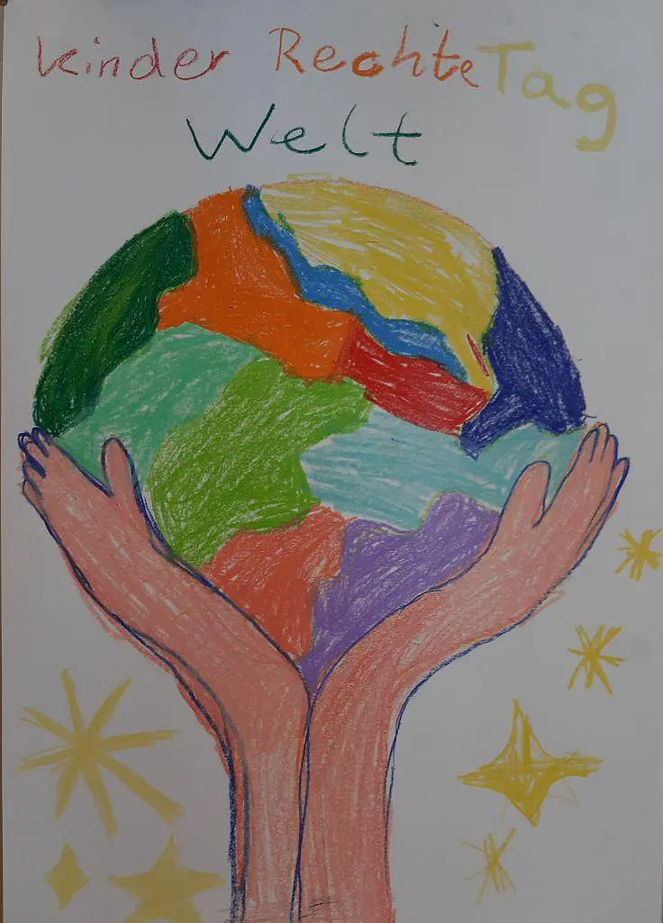 Kinderrechte Titelbild, Erde wird hochgehalten von zwei Händen.